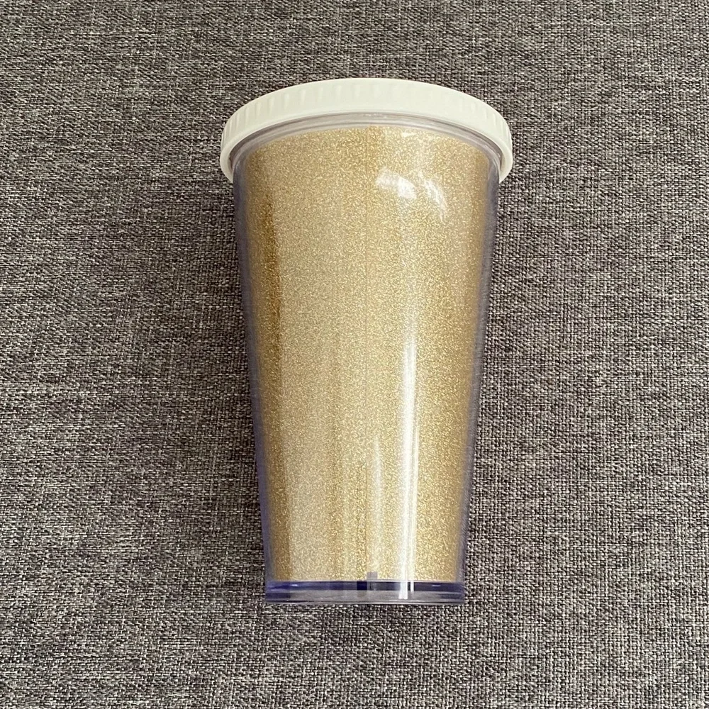 Starbucks Gold Glitter Tumbler Cold Beverage Cup Black Siren Logo NO STRAW 16 oz